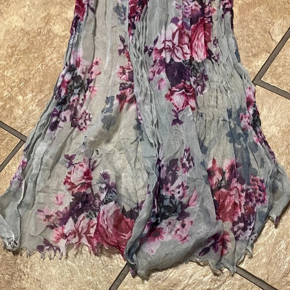 Delicate Floral Gray, Pink, and Purple Sheer Scarf Summer Fall Layer
